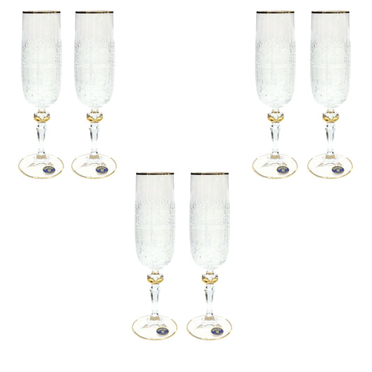 Bohemia Crystal Glass Set Handcut 6 Pieces - Gold