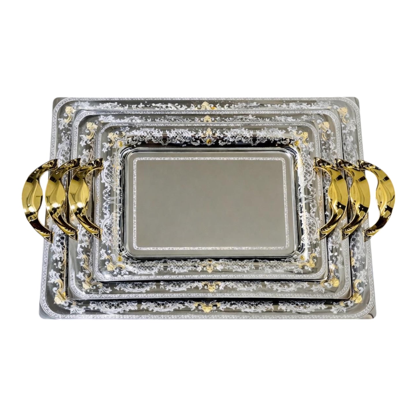 3 Rectangular Tray With Handles - Gold&Silver - Germany