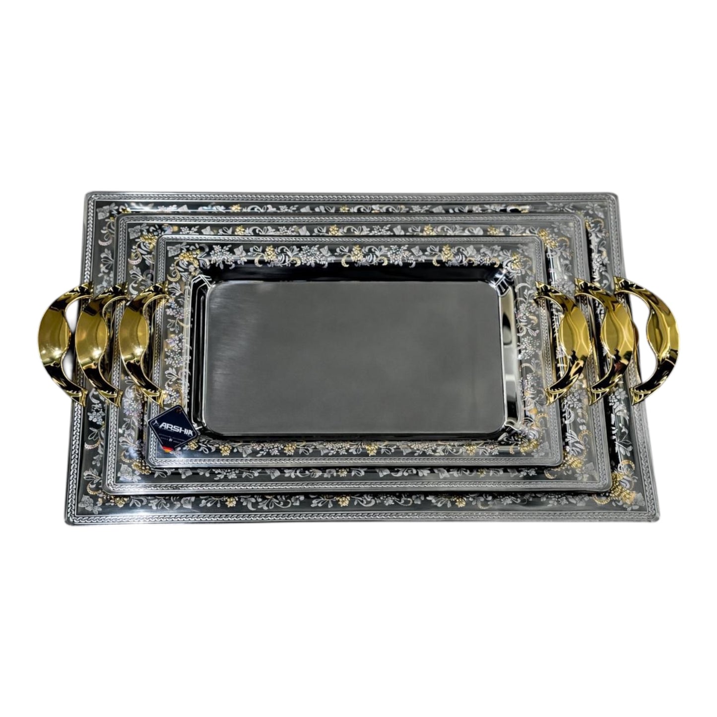 3 Rectangular Tray With Handles - Gold&Silver - Germany