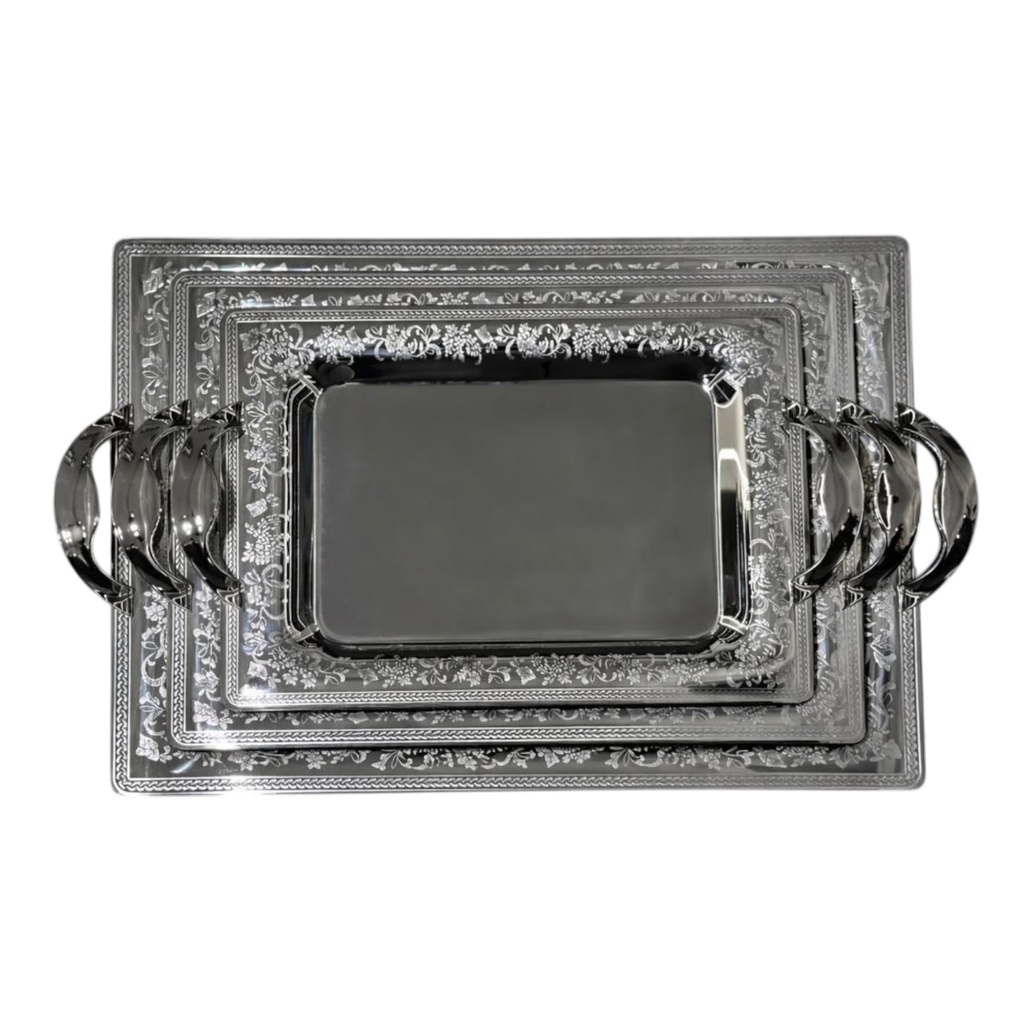 3 Rectangular Tray With Handles - Silver - Germany
