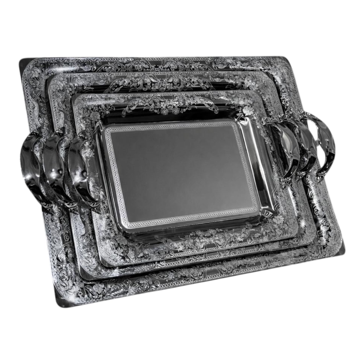 3 Rectangular Tray With Handles - Silver - Germany