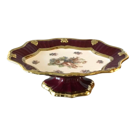 BC Limoge - Plate With Base - Flowers - Red&Gold