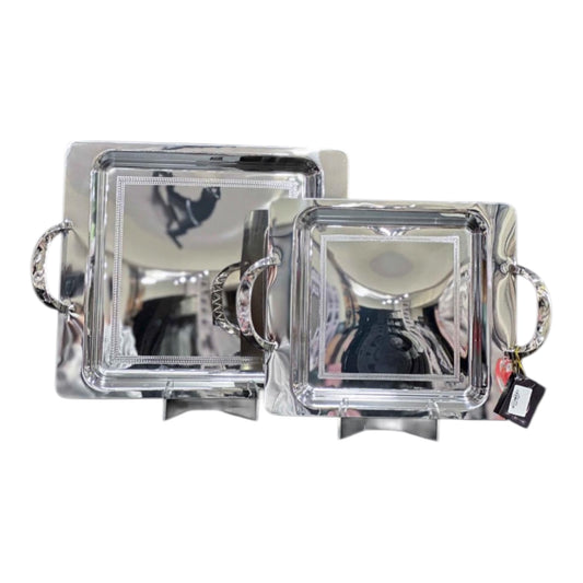 2 Rectangular Tray With Handles - Silver