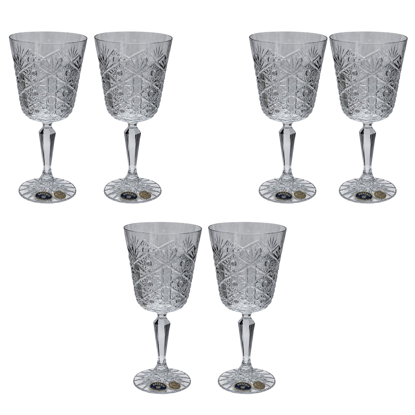 Bohemia Crystal Glass Set 6 Pieces - Handcut