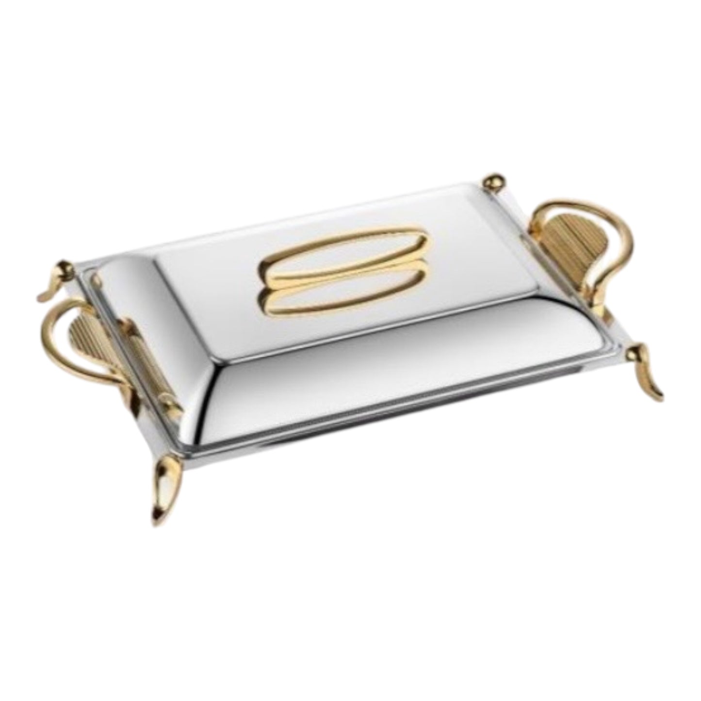 Rectangular Serving Dish With Cover - Gold