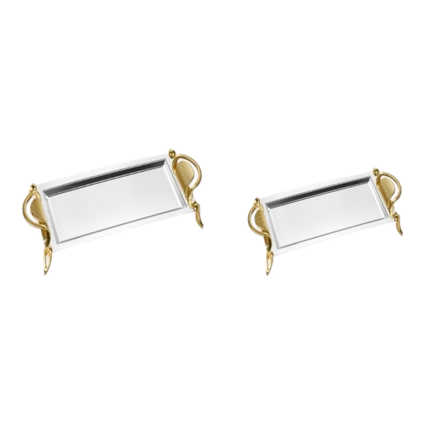 2 Rectangular Tray With Handles&Leg - Gold