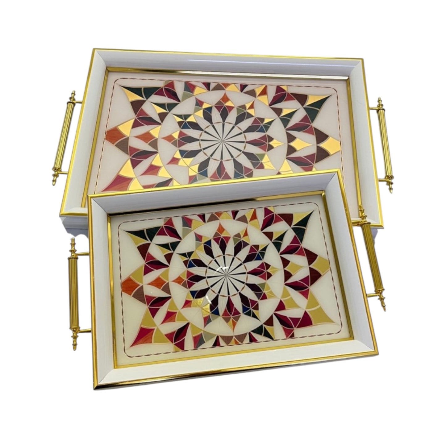 2 Rectangular Tray With Handles - Gold