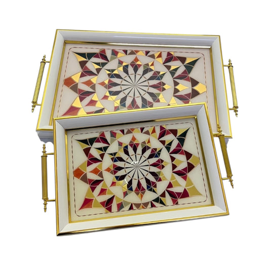 2 Rectangular Tray With Handles - Gold